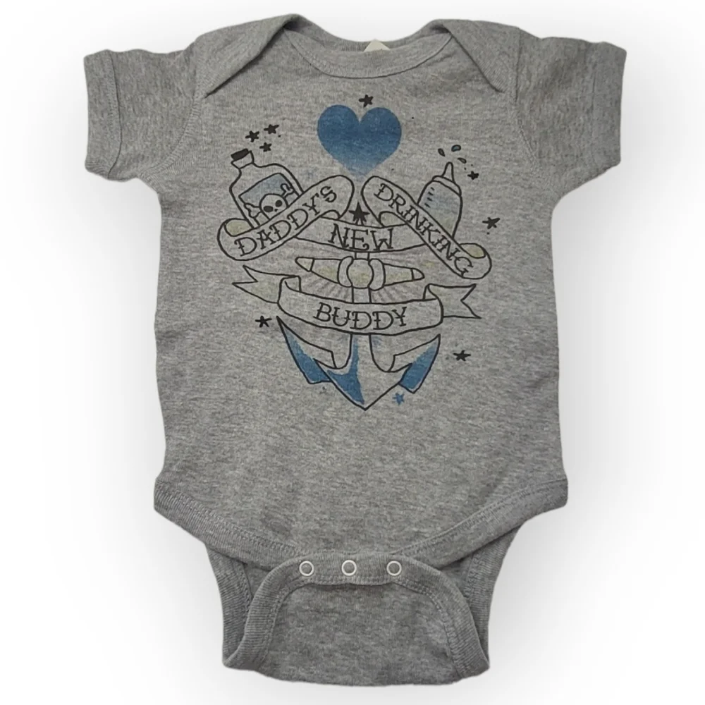 Daddy's New Drinking Buddy Baby BodySuit Size 6 Months Gray